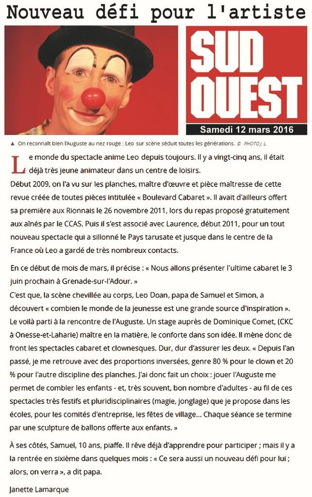 leo doan zambet clown landes spectacle enfants jeune public aquitaine dax mont-de-marsan landes fetes noel spectacle enfants sculpture ballons